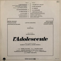 L'Adolescente Soundtrack (Yves Duteil, Jeanne Moreau, Philippe Sarde) - CD Back cover