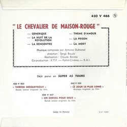 Le Chevalier de Maison Rouge Soundtrack (Antoine Duhamel) - CD Trasero