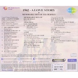 1942 - A Love Story Soundtrack (Javed Akhtar, Various Artists, Rahul Dev Burman) - CD Back cover