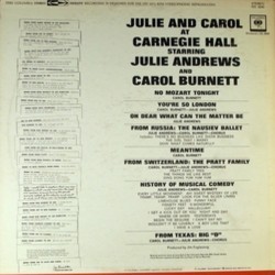 Julie and Carol at Carnegie Hall Soundtrack (Julie Andrews, Carol Burnett) - CD Back cover