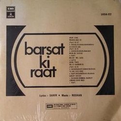 Barsat Ki Raat Soundtrack (Various Artists, Sahir Ludhianvi,  Roshan) - CD Back cover