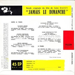Jamais le Dimanche Soundtrack (Manos Hatzidakis) - CD Back cover