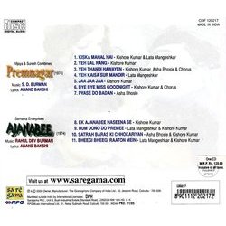 Premnagar / Ajanabee Soundtrack (Anand Bakshi, Asha Bhosle, Rahul Dev Burman, Sachin Dev Burman, Kishore Kumar, Lata Mangeshkar) - CD Achterzijde