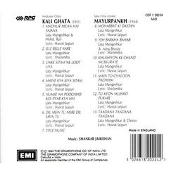 Kali Ghata / Mayurpankh Soundtrack (Asha Bhosle, Shankar Jaikishan, Hasrat Jaipuri, Lata Mangeshkar, Mohammed Rafi, Shailey Shailendra) - CD Back cover