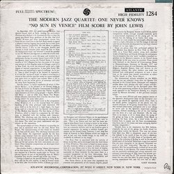 No Sun In Venice Soundtrack (John Lewis, John Lewis & Modern Jazz Quartet) - CD Back cover