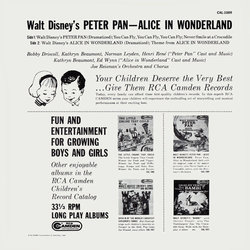 Peter Pan / Alice In Wonderland Bande Originale (Various Artists, Kathryn Beaumont, Bobby Driscoll, Norman Leyden, Joe Reisman's Orchestra and Chorus, Henri Rene, Oliver Wallace, Ed Wynn) - CD Arrire