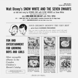 Snow White and the Seven Dwarfs Soundtrack (Frank Churchill, Dennis Day, Leigh Harline, Paul J. Smith, Paul Wing, Ilene Woods) - CD Back cover
