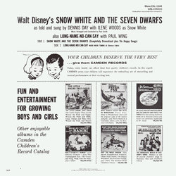 Snow White and the Seven Dwarfs Soundtrack (Frank Churchill, Dennis Day, Leigh Harline, Paul J. Smith, Paul Wing, Ilene Woods) - CD Back cover