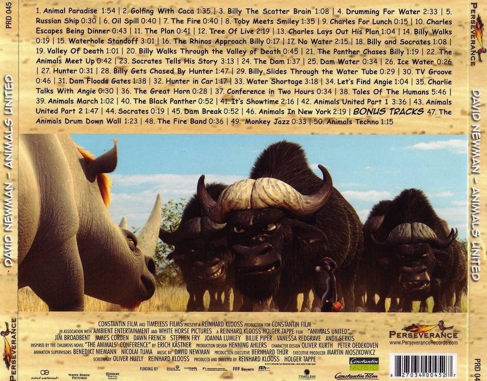 Film Music Site - Animals United Soundtrack (David Newman) - Perseverance  Records (2012)