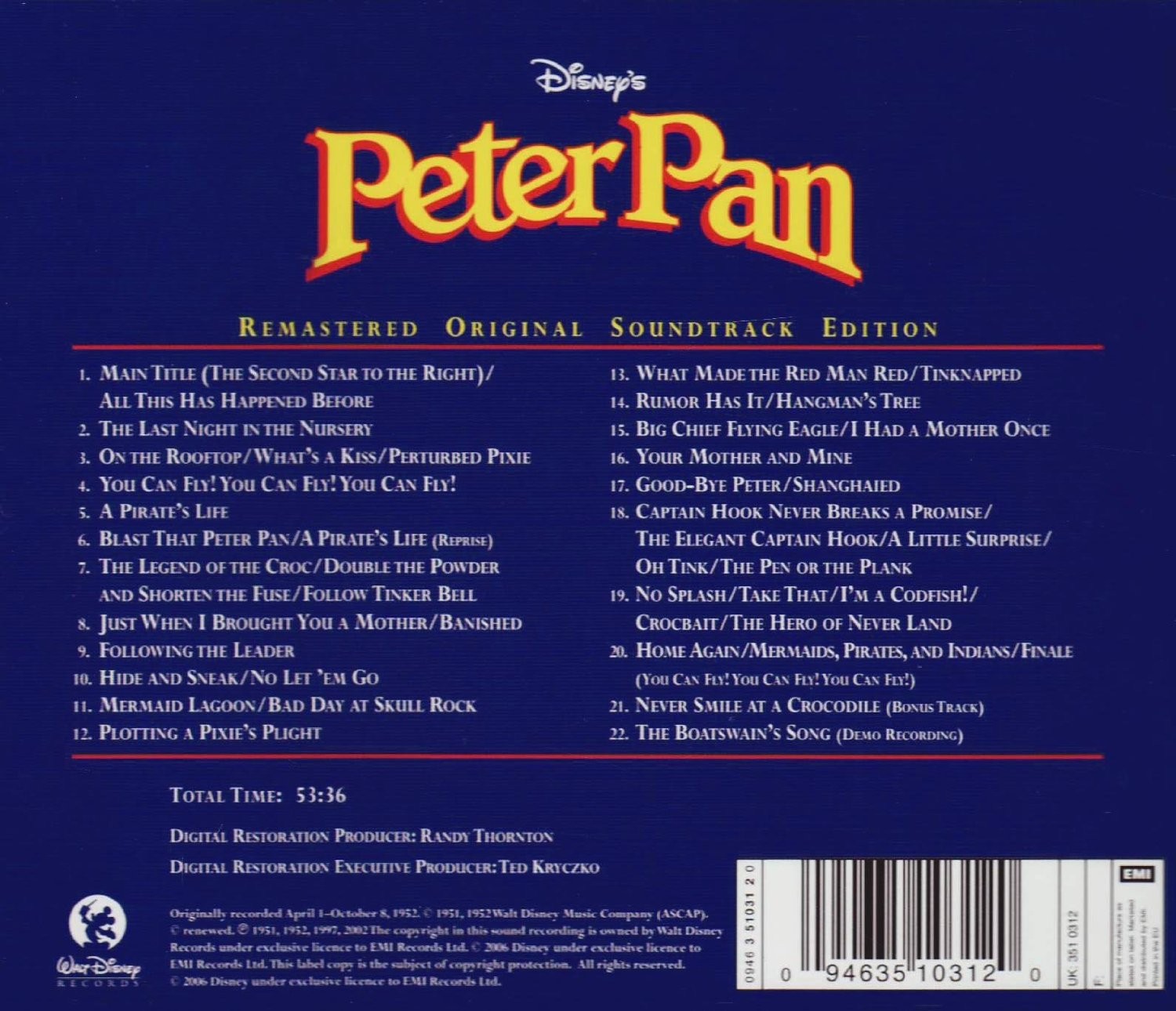 Film Music Site - Peter Pan Soundtrack (Oliver Wallace) - Walt Disney