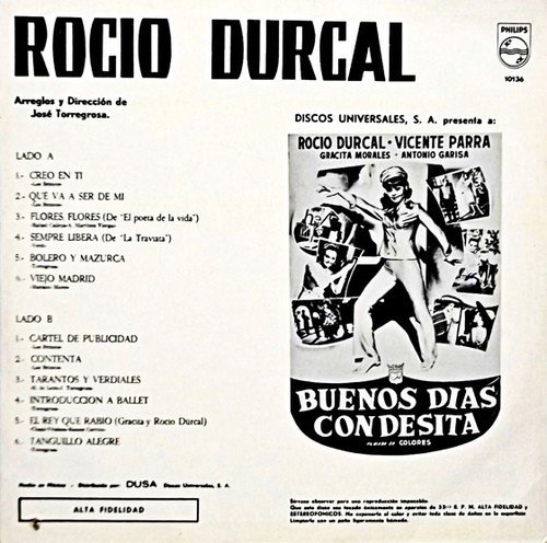 Film Music Site - Buenos días, condesita Soundtrack (Rocío Dúrcal, José  Torregrosa) - Philips (1967) - Philips ‎– 10136 Rocío Dúrcal