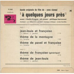 A Quelques Jours Prs サウンドトラック (Jean-Jacques Debout, Christian Gaubert, Svatopluk Havelka) - CD裏表紙