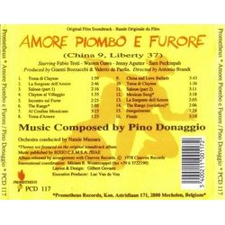 Amore, Piombo e Furore Soundtrack (Pino Donaggio, John Rubinstein) - CD Back cover