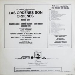 Las Ordenes son Ordenes Ścieżka dźwiękowa (Fred Bongusto) - Tylna strona okladki plyty CD