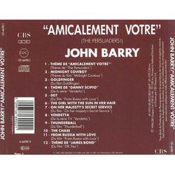 Amicalement Votre Ścieżka dźwiękowa (John Barry) - Tylna strona okladki plyty CD