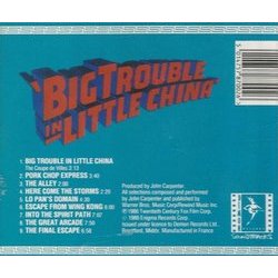 Big Trouble in Little China Soundtrack (John Carpenter, Alan Howarth) - CD Trasero