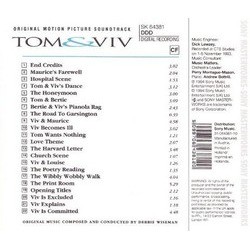 Tom & Viv Ścieżka dźwiękowa (Debbie Wiseman) - Tylna strona okladki plyty CD