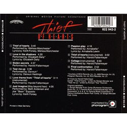 Thief of Hearts Ścieżka dźwiękowa (Various Artists, Harold Faltermeyer) - Tylna strona okladki plyty CD