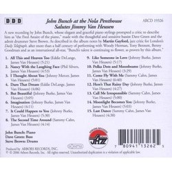 John Bunch Salutes Jimmy Van Heusen Ścieżka dźwiękowa (John Bunch, Jimmy Van Heusen) - Tylna strona okladki plyty CD