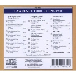 Lawrence Tibbett - From Broadway to Hollywood Ścieżka dźwiękowa (George Gershwin, Louis Gruenberg, Howard Hanson, Lawrence Tibbett) - Tylna strona okladki plyty CD