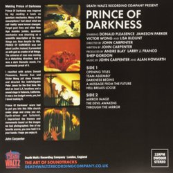 Prince of Darkness Ścieżka dźwiękowa (John Carpenter, Alan Howarth) - Tylna strona okladki plyty CD