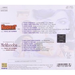 Kudrat / Mehbooba サウンドトラック (Various Artists, Anand Bakshi, Rahul Dev Burman, Qateel Shifai, Majrooh Sultanpuri) - CD裏表紙