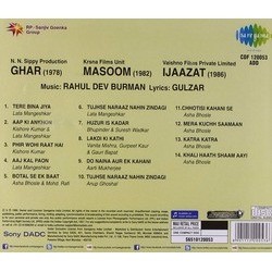 Ghar / Masoom / Ijaazat Ścieżka dźwiękowa (Various Artists, Rahul Dev Burman,  Gulzar) - Tylna strona okladki plyty CD