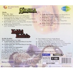 Silsila / Kabhi Kabhie サウンドトラック (Khaiyyaam , Various Artists, Shiv Hari) - CD裏表紙