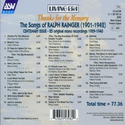 Thanks For The Memory Ścieżka dźwiękowa (Various Artists, Ralph Rainger) - Tylna strona okladki plyty CD
