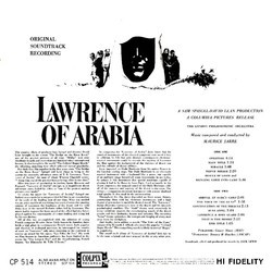 Lawrence of Arabia Ścieżka dźwiękowa (Maurice Jarre) - Tylna strona okladki plyty CD