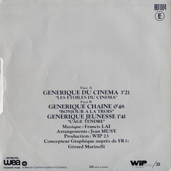Gnrique Cinma de Fr3 : Francis Lai Ścieżka dźwiękowa (Francis Lai, Jean Musy) - Tylna strona okladki plyty CD