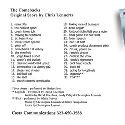 The Comebacks Ścieżka dźwiękowa (Christopher Lennertz) - Tylna strona okladki plyty CD