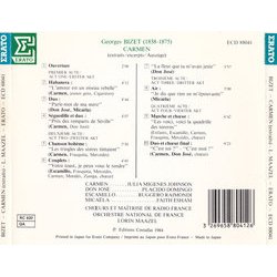 Carmen Ścieżka dźwiękowa (Various Artists, Georges Bizet) - Tylna strona okladki plyty CD