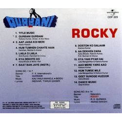 Qurbani / Rocky Soundtrack (Biddu , Indeevar , Kalyanji Anandji, Various Artists, Anand Bakshi, Rahul Dev Burman, Farooq Kaiser) - CD Back cover