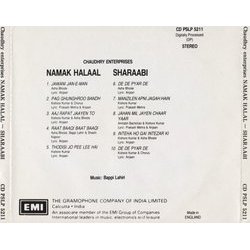Namak Halaal / Sharaabi Soundtrack (Anjaan , Various Artists, Bappi Lahiri, Prakash Mehra) - CD Back cover