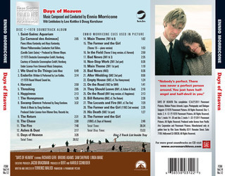 Days of Heaven Ścieżka dźwiękowa (Ennio Morricone) - Tylna strona okladki plyty CD