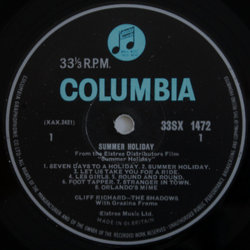 Summer Holiday サウンドトラック (Stanley Black, Cliff Richard) - CDインレイ