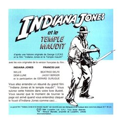 Indiana Jones et Le Temple Maudit Ścieżka dźwiękowa (John Williams) - Tylna strona okladki plyty CD