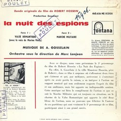 La Nuit des Espions Ścieżka dźwiękowa (Andr Gosselain, Andr Hossein) - Tylna strona okladki plyty CD