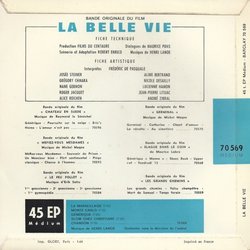 La Belle Vie Ścieżka dźwiękowa (Henri Lano) - Tylna strona okladki plyty CD