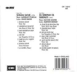 Suhana Safar / Ek Shriman Ek Shrimati Ścieżka dźwiękowa (Kalyanji Anandji, Various Artists, Anand Bakshi, Rajinder Krishan, Laxmikant Pyarelal) - Tylna strona okladki plyty CD