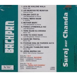 Bachpan / Suraj Aur Chanda Ścieżka dźwiękowa (Various Artists, Anand Bakshi, Laxmikant Pyarelal) - Tylna strona okladki plyty CD