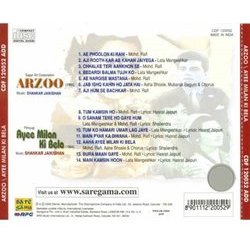 Arzoo / Ayee Milan Ki Bela Ścieżka dźwiękowa (Various Artists, Shankar Jaikishan, Hasrat Jaipuri, Shailey Shailendra) - Tylna strona okladki plyty CD