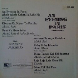 An Evening in Paris Ścieżka dźwiękowa (Asha Bhosle, Shankar Jaikishan, Hasrat Jaipuri, Mohammed Rafi, Shailey Shailendra, Sharda Sinha) - Tylna strona okladki plyty CD