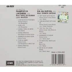 Raampur Ka Lakshman / Kal Aaj Aur Kal Ścieżka dźwiękowa (Various Artists, Rahul Dev Burman, Shankar Jaikishan) - Tylna strona okladki plyty CD