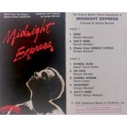 Midnight Express Ścieżka dźwiękowa (Giorgio Moroder) - Tylna strona okladki plyty CD