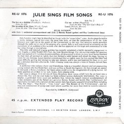   Julie Sings Film Songs Ścieżka dźwiękowa (Various Artists) - Tylna strona okladki plyty CD