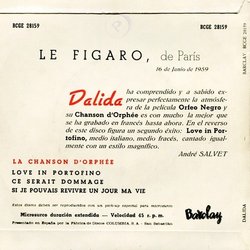 Le Disque d'Or de Dalida サウンドトラック (Dalida , Various Artists, Luiz Bonf, Antonio Carlos Jobim, Raymond Lefvre, Michel Magne) - CD裏表紙