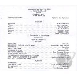 Carmelina Ścieżka dźwiękowa (Alan Jay Lerner , Burton Lane) - Tylna strona okladki plyty CD