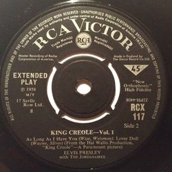 King Creole Vol.1 サウンドトラック (Elvis Presley, Walter Scharf) - CDインレイ